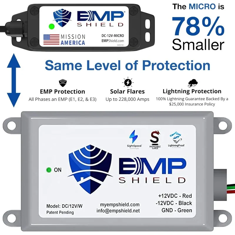 Micro Vehicle EMP Protection 12 Вольт постоянного тока для автомобилей и грузовиков (DC-12V-Micro) Lightning, Solar Flare и защиты от перенапряжения