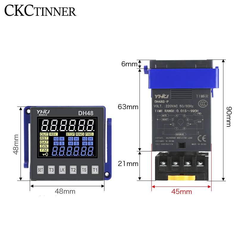 New Product DH48S 12V 24V 110V 220V Precision Programmable Delay Relay 0.01S-99990H With Socket Base Forward and reverse control