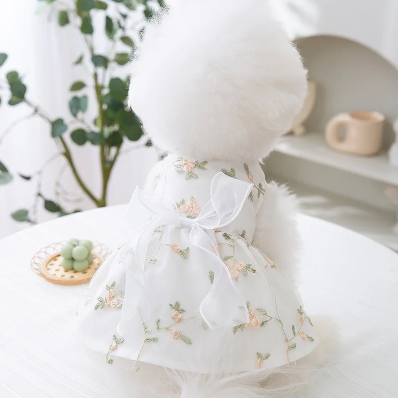 Dog Dress Summer Breathable Lace Embroidered Flowers Double Layered Princess Dress for Cat Teddy Small Medium Dog Pet Clothing