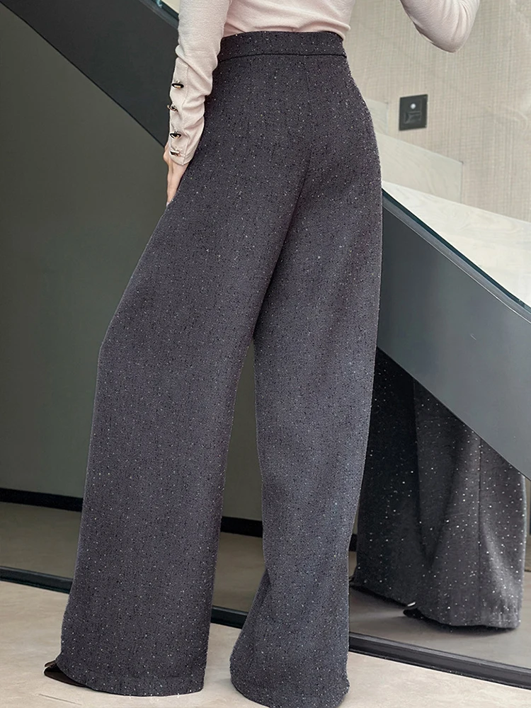 Fashion Business Formal Shiny Wide Leg Loose Long Pant Elegant Lady Mujer High Waist Folds Trousers Casual Women Street Clothes