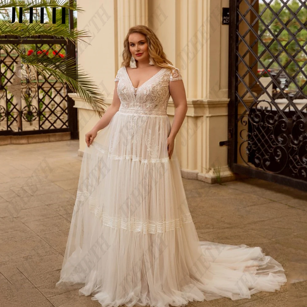 Jeheth mariée élégante robe de mariée 2023 a - woGuitar Hcondamned-Robe de mariée en tulle à manches courtes pour mariée, robe trapèze élégante, col en V, grande taille, robe éducative, quelle que soit la ligne A, 2023