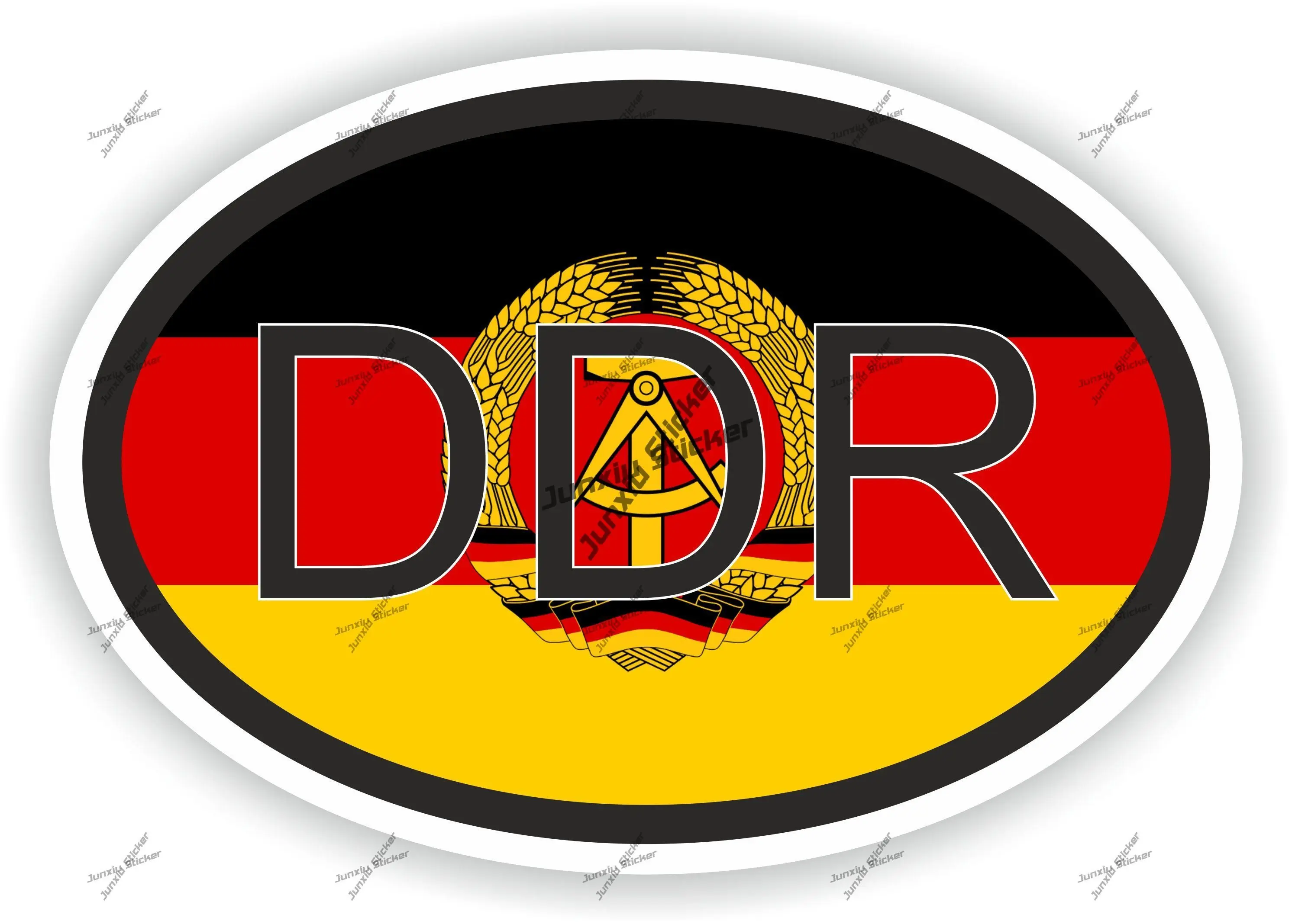 DDR Germany Country Code Oval Sticker with Flag German Patriotic Decal Cover Scratches Decoration Decal Vehicle Waterproof