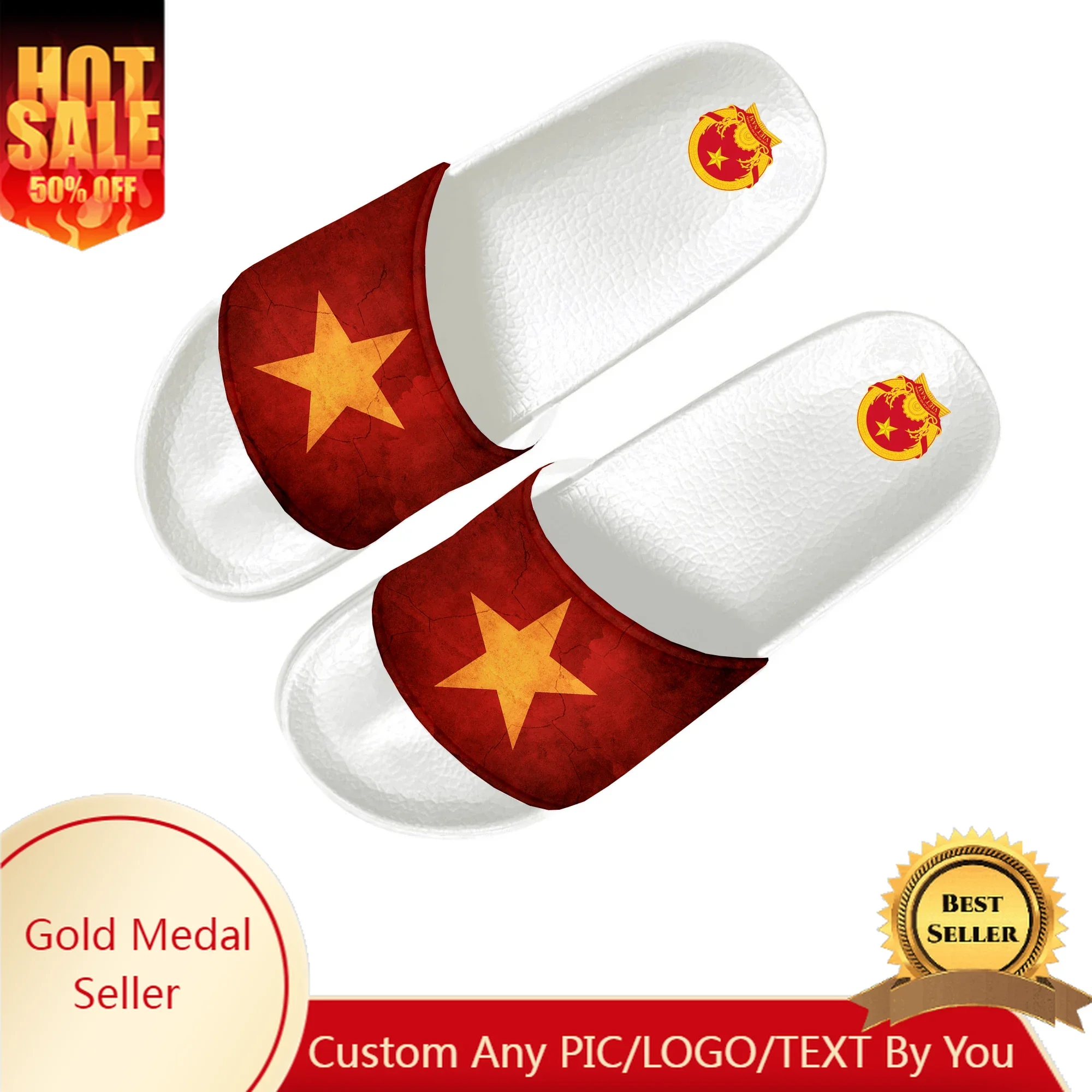 

Vietnamese Flag Slippers Home Water Shoes Men Women Teenagers Vietnam Beach Pool Sandals Custom Made Summer Slipper