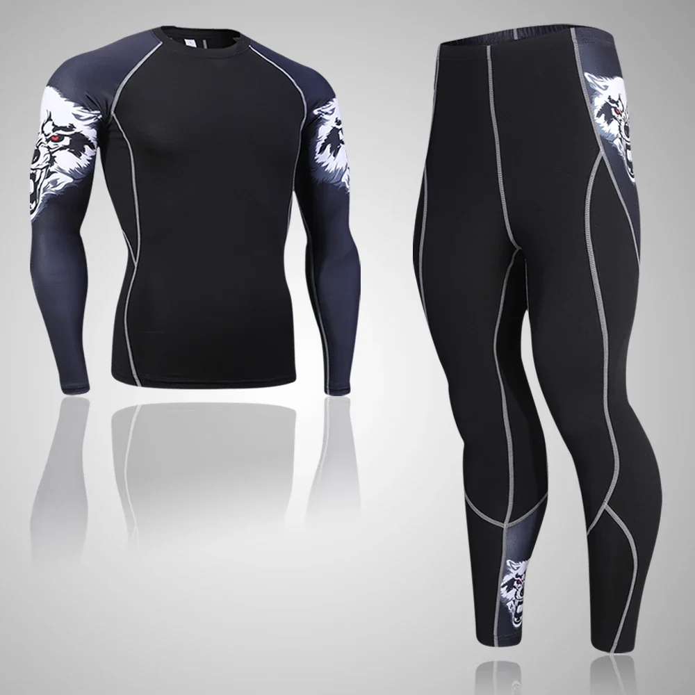 Inverno conjunto de roupa interior térmica dos homens roupas esportivas correndo treinamento camada base quente compressão collants jogging terno ginásio masculino 2022