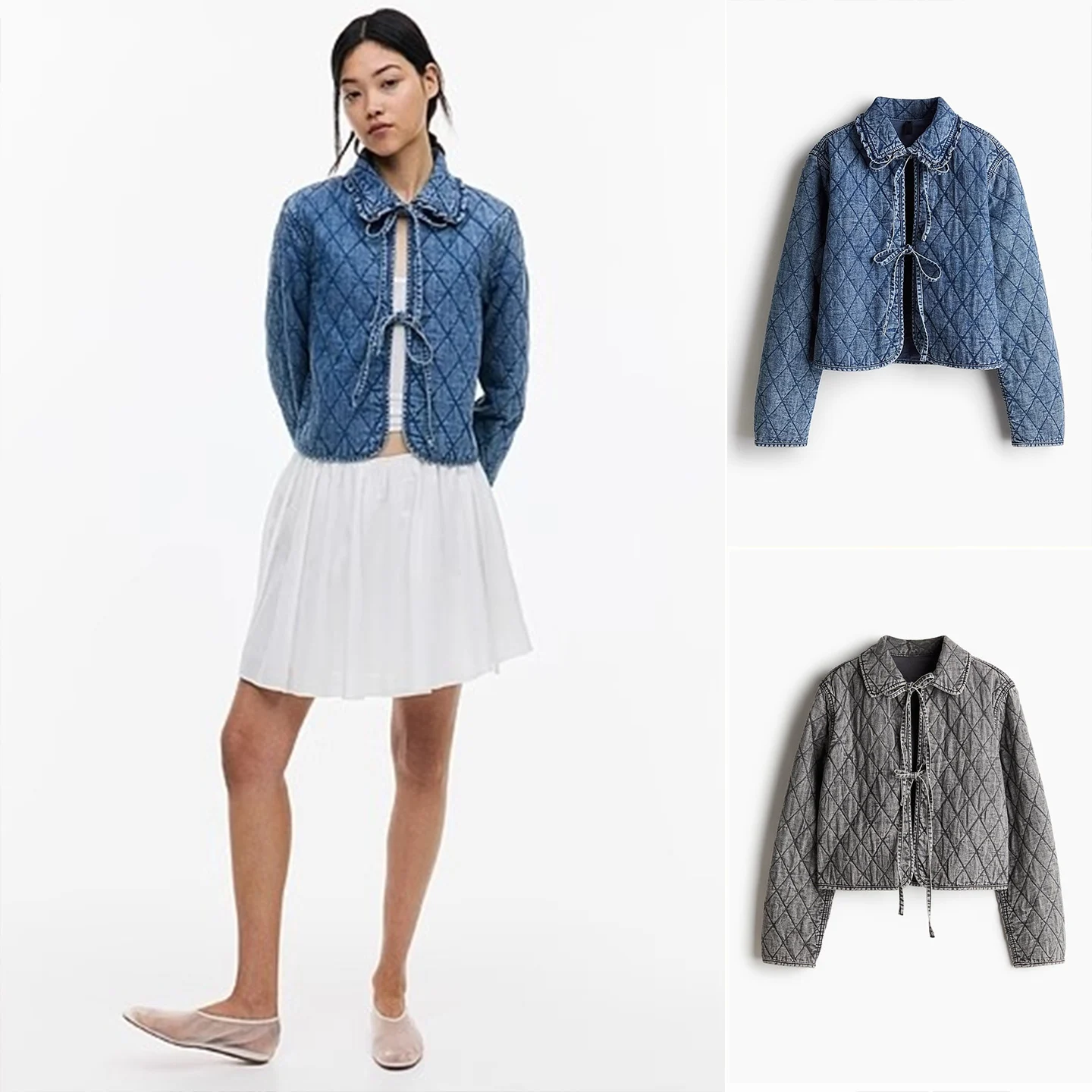 

Summer New Women's Slim Fit ort Length Long Sve Pleated Collar Denim Jaet Straight Tube pe Commute Sle Zipper Closure