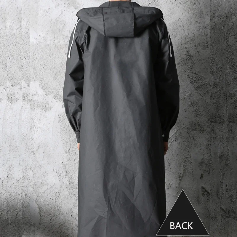 Black Fashion Adult Waterproof Long Raincoat Women\'s Men\'s Raincoat Hooded Outdoor Motorcycle, Cycling, Hiking, Fishing