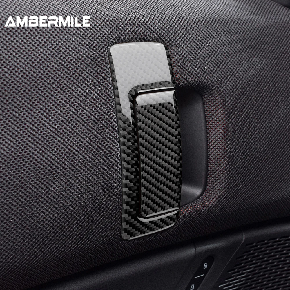 AMBERMILE for Mini Countryman U25 2024 2025 Car Inner Door Handle Pull Interior Trim Sticker Cover Real Soft Carbon Fiber Panel