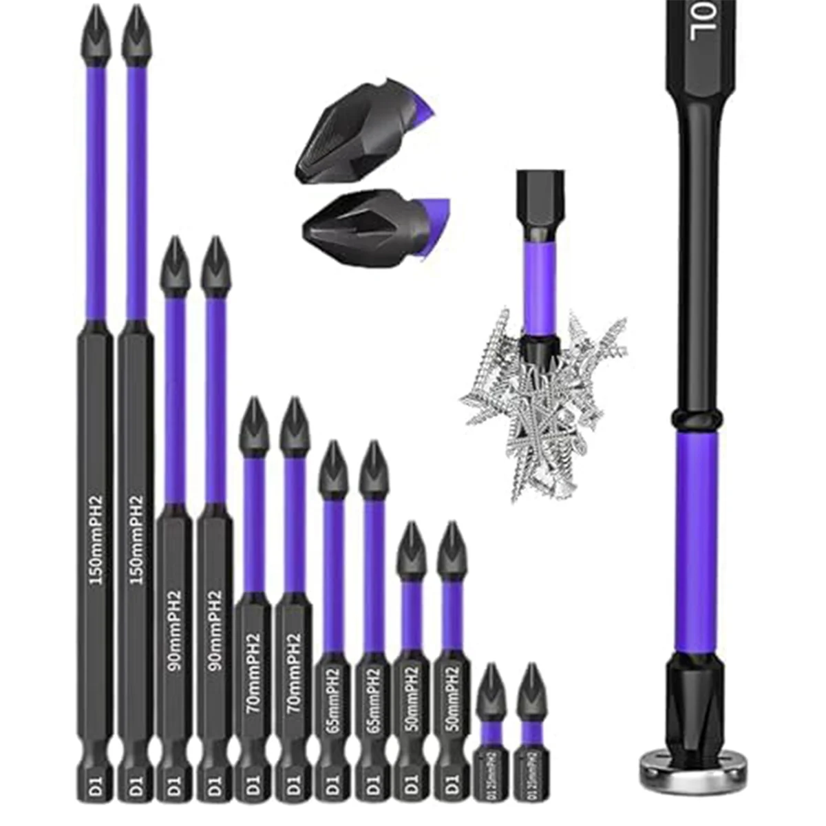 A97T磁気ドリルビット D1 滑り止め・耐衝撃ビット プラスドライバービット付き 磁気ドライバーセット(2本セット)