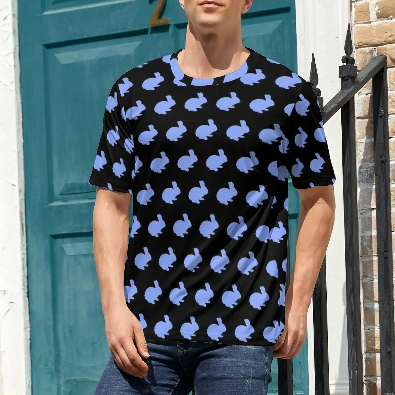 Couple Bunny Rabbit T Shirt Blue Polka Dot Popular T Shirts Short-Sleeved Graphic Tops Dropshipping Summer Casual Oversize Tees