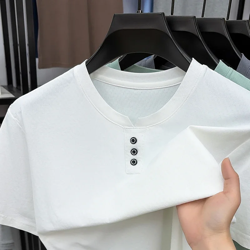 Mens Casual Short Sleeve Henley T Shirt V Notch Neck Tops With Three Buttons Lightweight Breathable Tees For Men Daily Outfits image 3