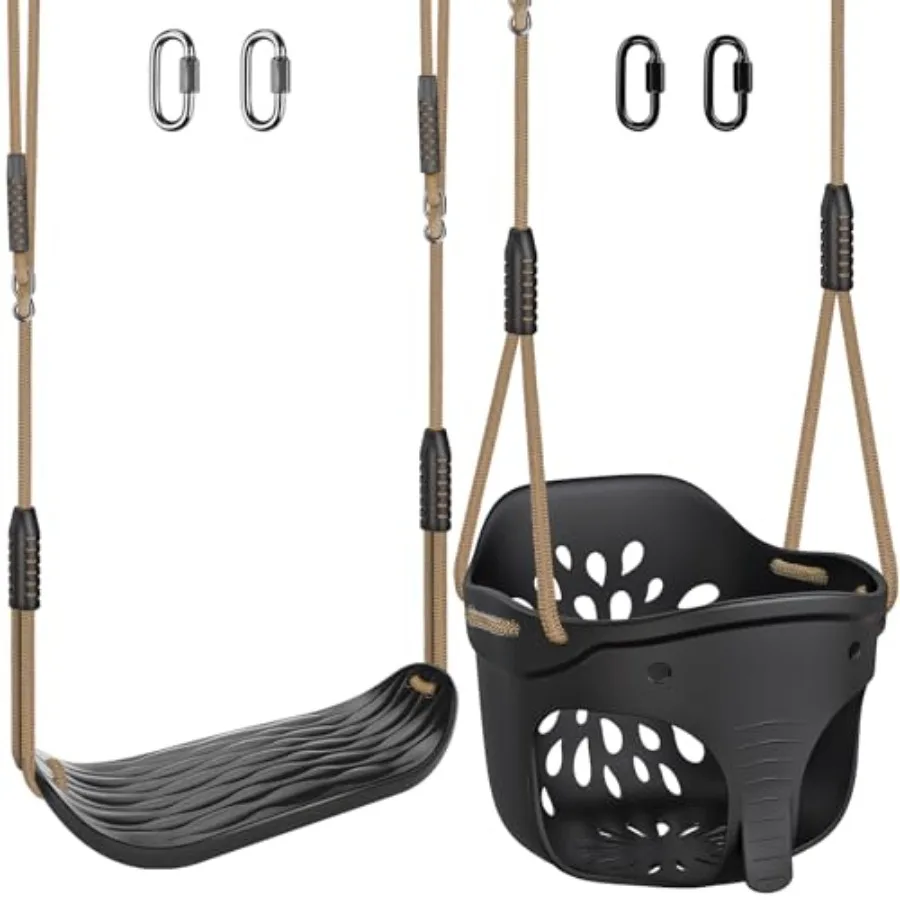 

Heavy Duty High Back Full Bucket Toddler Swing Set with Adjustable Rope and Locking Carabiners High Back Bucket Seat and Non-Sl