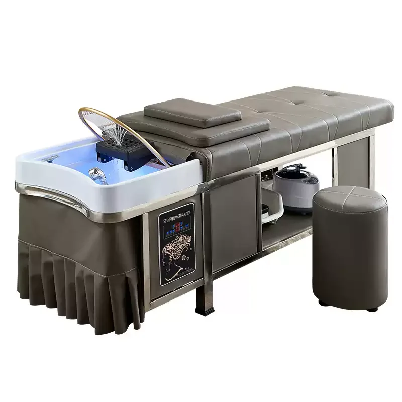 Salon Shampoo Bed Stainless Steel Frame Fumigation Hydrotherapy Water Circulation Massage Bed for Barber Shop