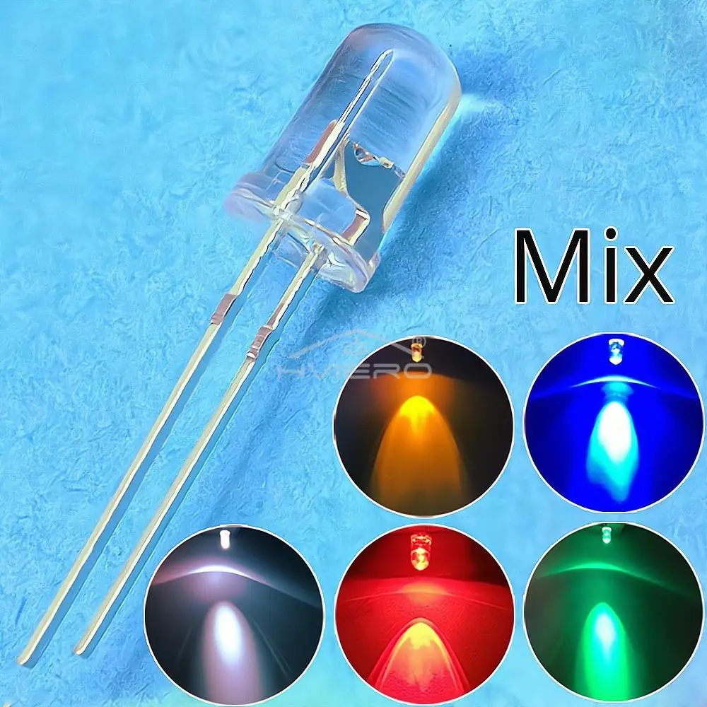 1000pcs F5 5mm Round White Red Green Blue Yellow Water Clear Led Super Bright Ligte Emitting Diodes 6000-6500k Lamp Bulb