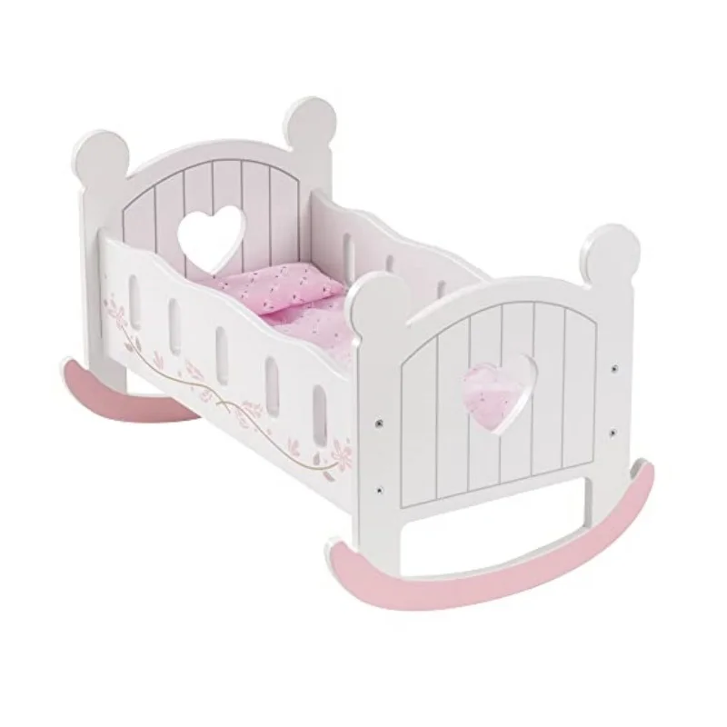 

Robotime White Wooden Play Doll Cradle Rocking Baby Doll Crib Fits Dolls Up to 20 Inches Reversible Doll Bedding for Girl