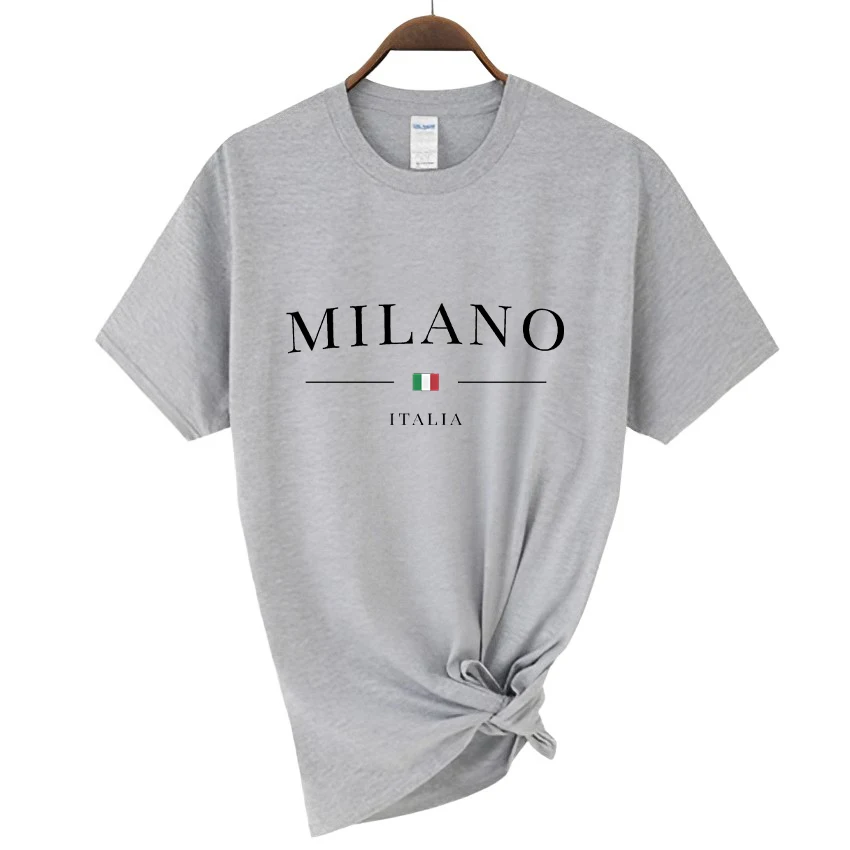 2023 Women\'s Summer Milano Letters Print Y2k T-shirt Ladies Short Sleeved Luxury Tees Clothing Loose Pure Cotton Soft Tops Tees