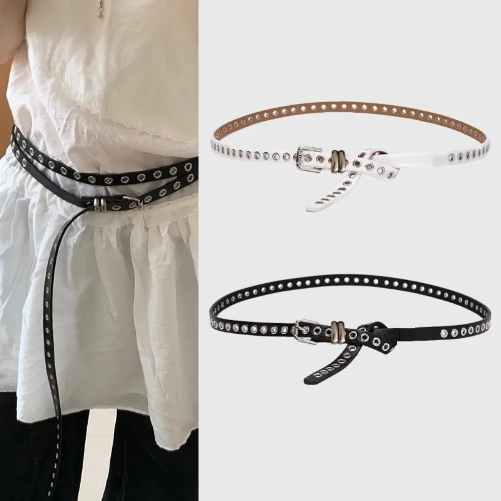 Trendy Retro Double Circle Belt Y2K Style Adjustable Needle buckle belt PU Leather Thin Belt for Women