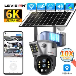 LS VISION 6K 10X Zoom WiFi Dual Screen Solar Security Camera Outdoor Three Lens PTZ Human Auto Tracking CCTV Camera V380 Pro APP