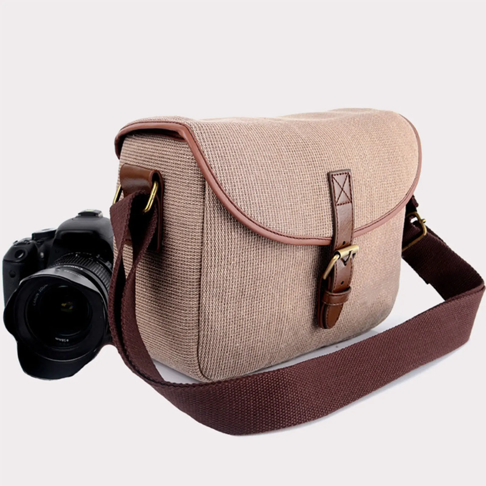 حقيبة كاميرا عالية الجودة من القماش بتصميم عتيق Dslr حقيبة تصوير قابلة للفصل محمولة للاستخدام في السفر في الهواء الطلق