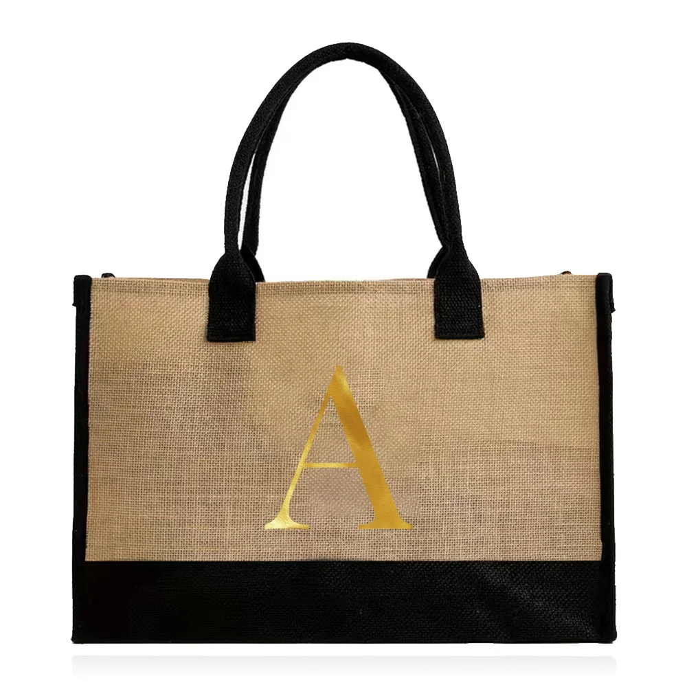 Large Capacity Shopping Bag Waterproof Linen  Tote Bag Jute Bag for Women Shopper Handbag Printing Letter Series