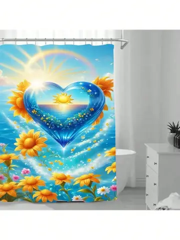 Cortina de ducha Corazón del Sol: abrazar el diseño de ensueño, tela suave y vibraciones románticas para su baño inspirador