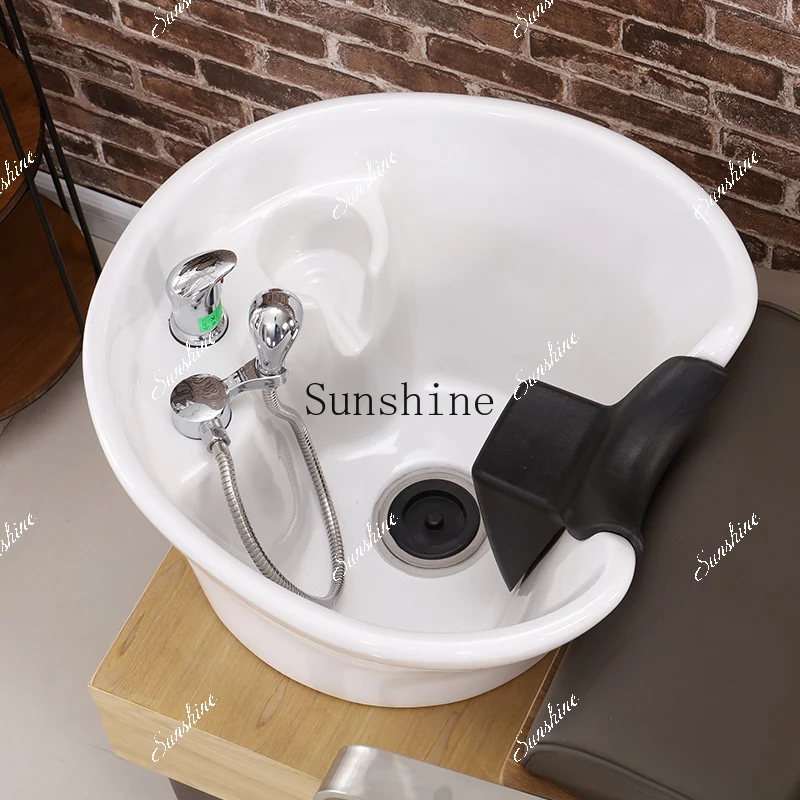 Shampoo bed Barber shop, hair salon special shampoo chair, large ceramic basin hair bed  FT