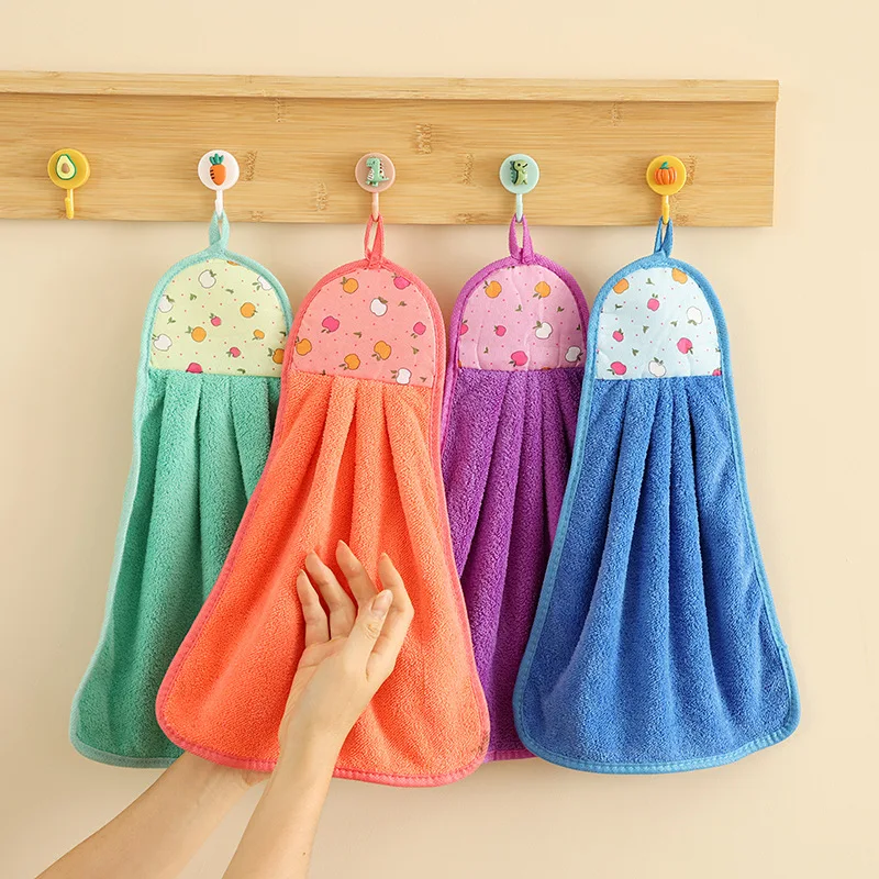 4pcs Coral Velvet Bathroom Supplies, Soft Hand Towel, Absorbent Cloth Dishcloths, Hanging Cloth, Kitchen Accessories