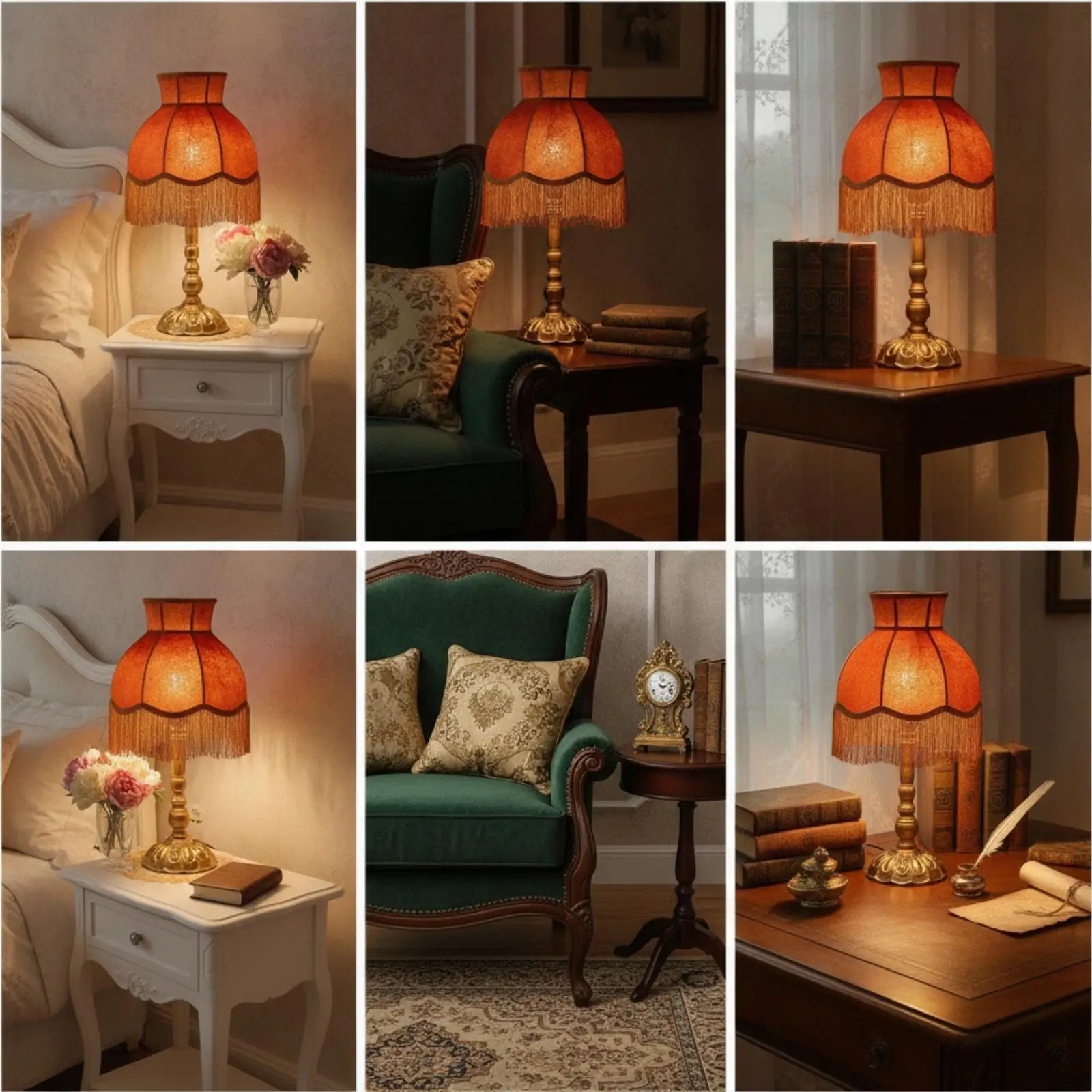 Lamp with Fringe Trim Elegant Vintage Table Lamp Traditional for Bedroom, Living Room, Reading Corner