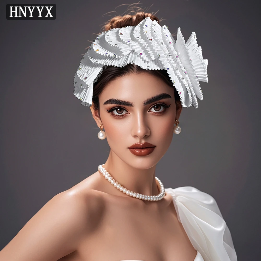 HNYYX Wedding Jewelry Hair Accessories 3D Flower Styling Headband Fashion Girl Headdress Multi Layer Pleated Lace Headpiece A342