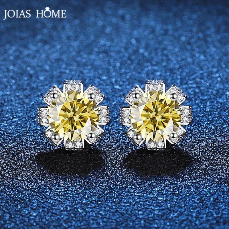 JOIAS HOME Silver S925 D-color Moissanite Flower Gemstone Earrings, Cute and Lively Style, Suitable As A Gift For GirlfriendS