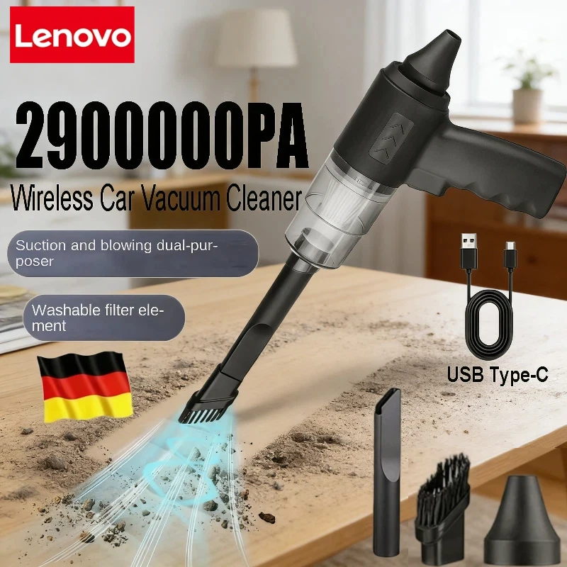 Lenovo 2900000PA Car Wireless Vacuum Cleaner 120W Powerful Portable Handheld For Home & Auto Lightweight Cordless Rechargeable