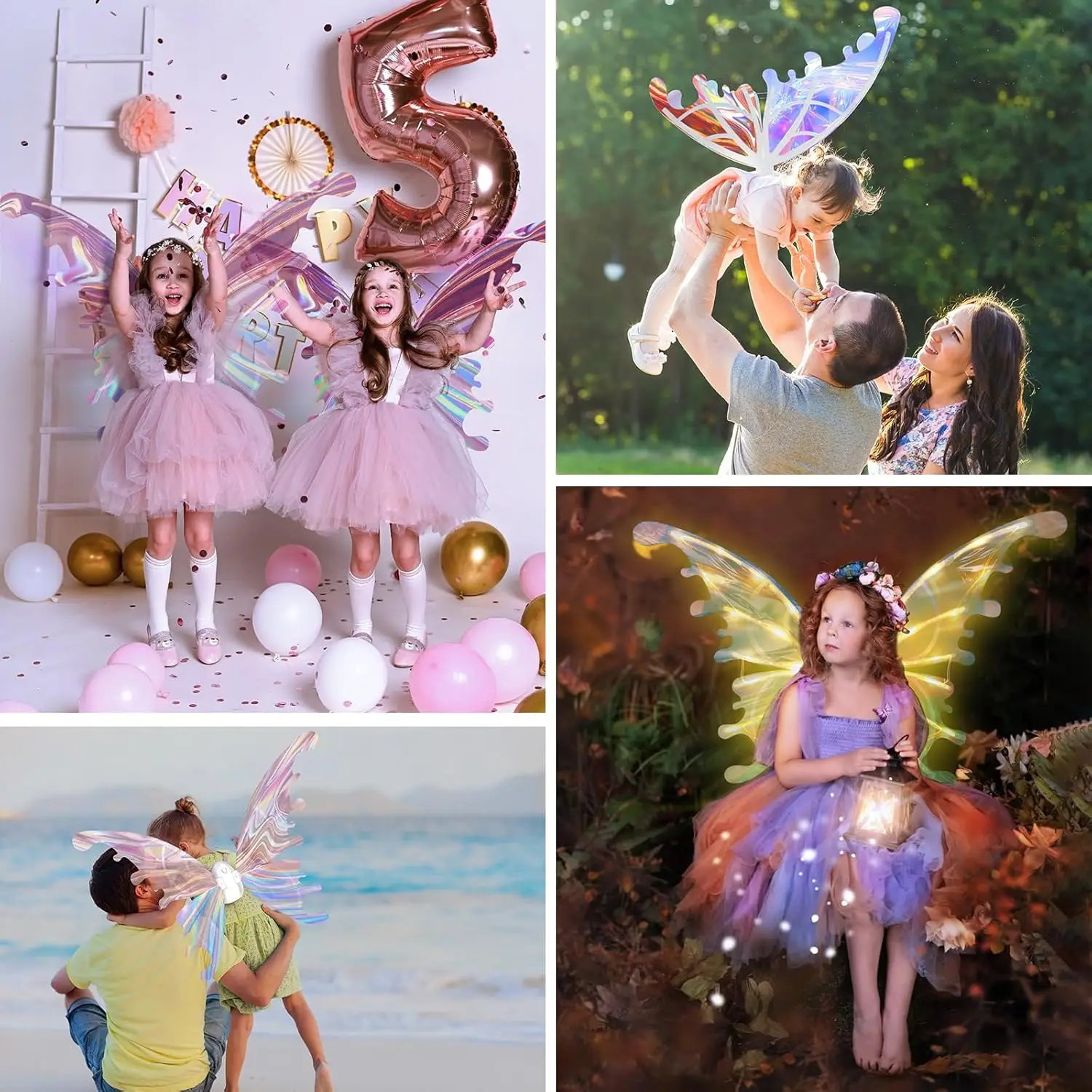 Sayap Elf Sayap Kupu-kupu Elektrik Kostum Pesta Natal Ulang Tahun Anak Perempuan Gaun Cosplay Putri Hadiah Mainan untuk Anak-anak