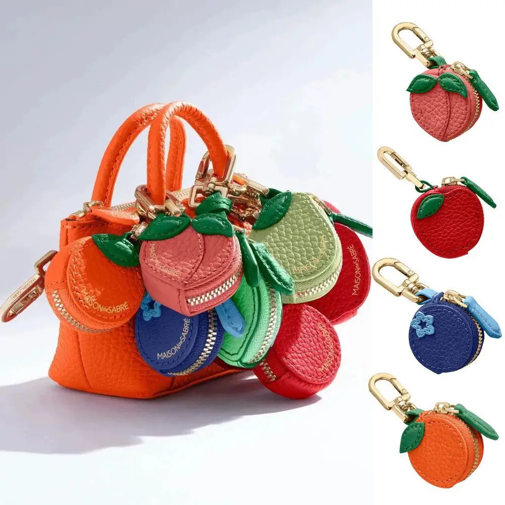 

Fashion Cute Fruit Shape Coin Purse Apple Peach Tangerine Coin Bag Keychain Fruit Keychain Zipper Korean Style Earphone Bag New