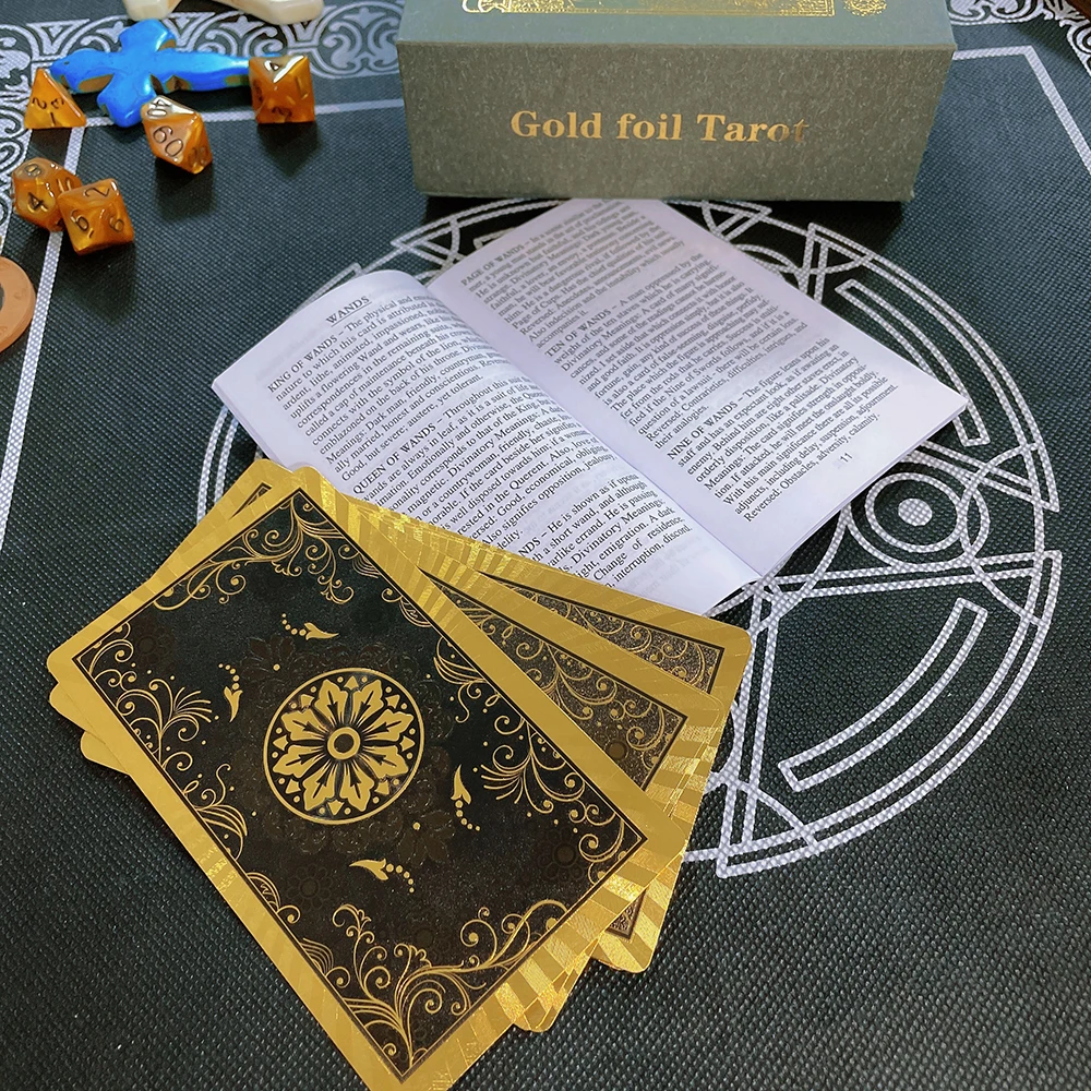 Golden Tarot Card Gift Box, Luxury Suit Hot Stamping PVC Waterproof and Wear-Resistant Board Game Card, Divination with Manual