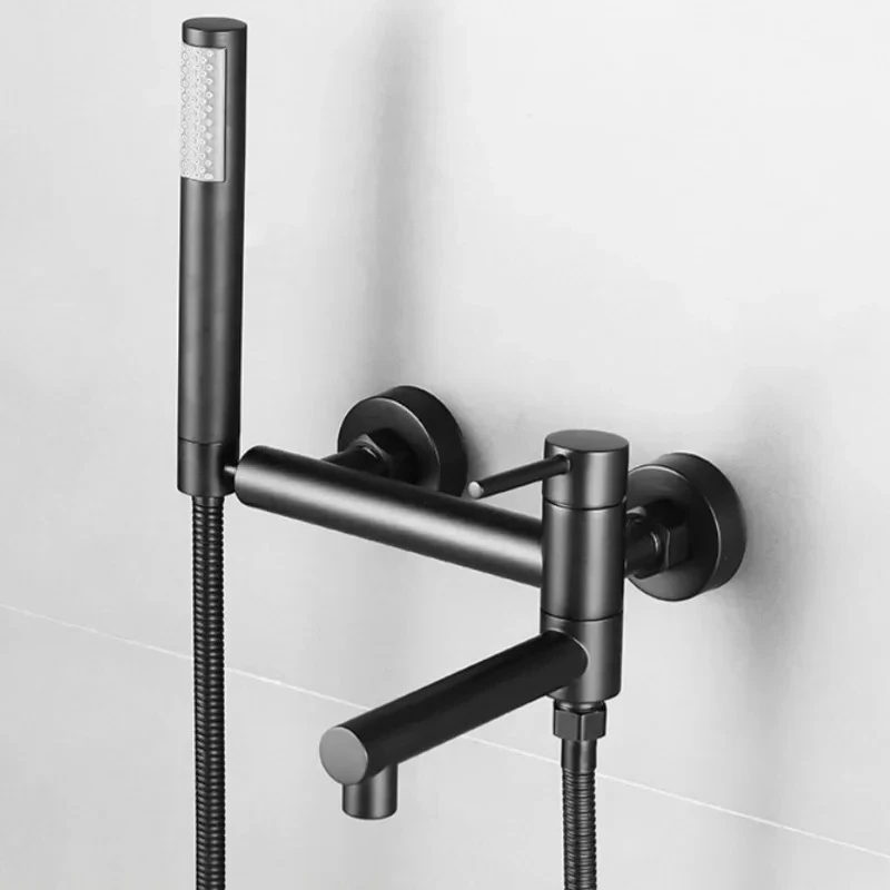 

Brass Wall Mounted Hot Cold Water Mixer Bath Tap Bathroom Bathtub Shower Faucet with Swivel Tub Spout and Handhold Shower head