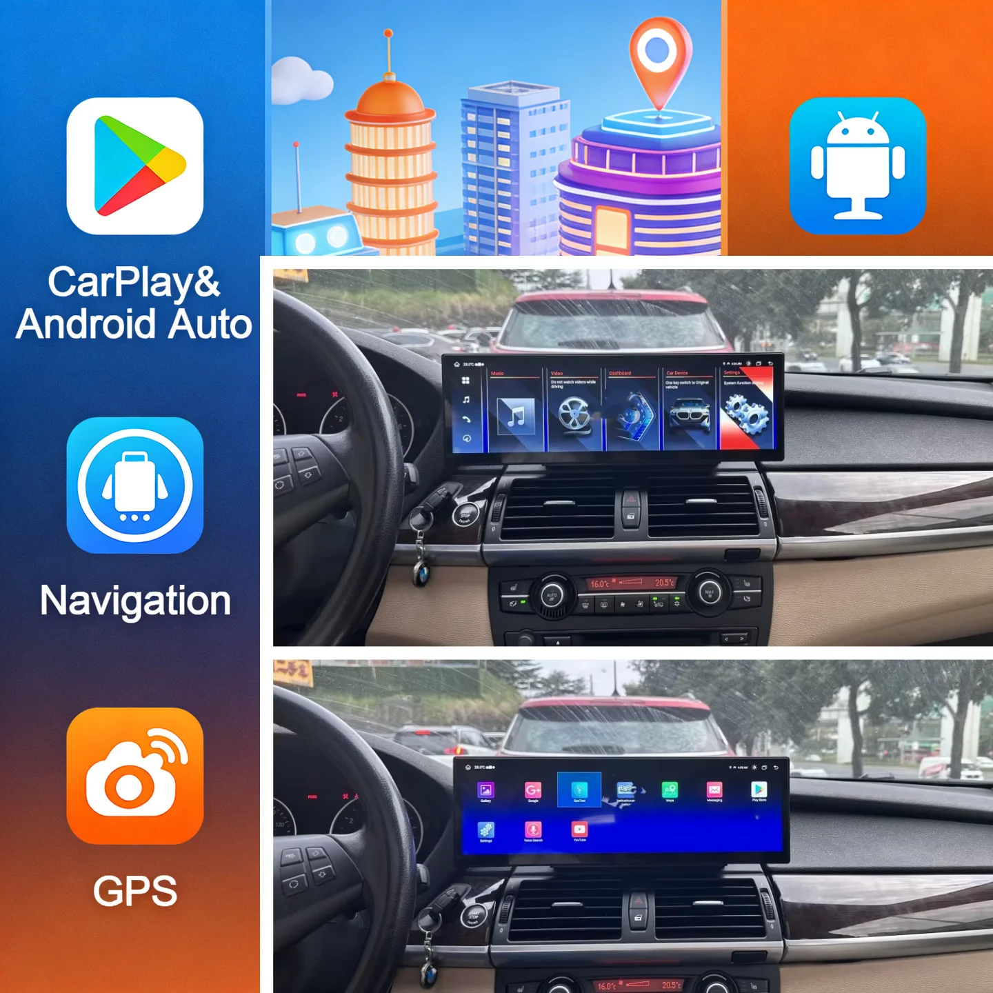 

14,9-дюймовый Android 14 для BMW X5 E70 X6 E71 2007-2018, беспроводной CarPlay, автомобильный мультимедийный проигрыватель, навигация, стереосистема, головное устройство