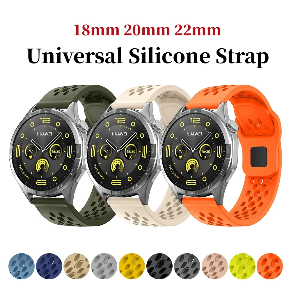 18mm 20mm 22mm hole Silicone Band for Samsung Galaxy Watch 6 5 4 for Huawei GT4 3 GT2 pro bracelet for Garmin Vivoactive 4 strap