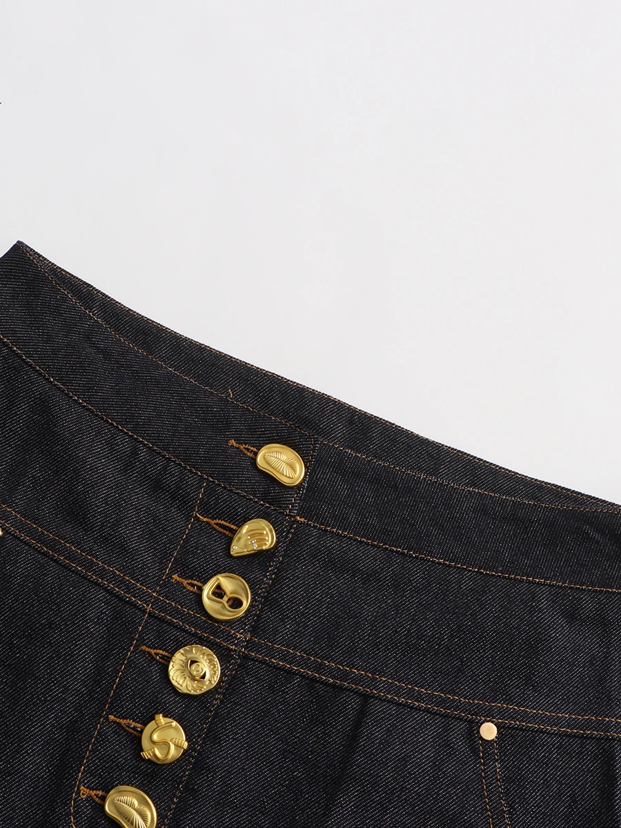 TWOTWINSTYLE Solid Spliced Button Slimming Skirt For Women High Waist Temperament Elegant Skirts Femle Fashion Style Clothes