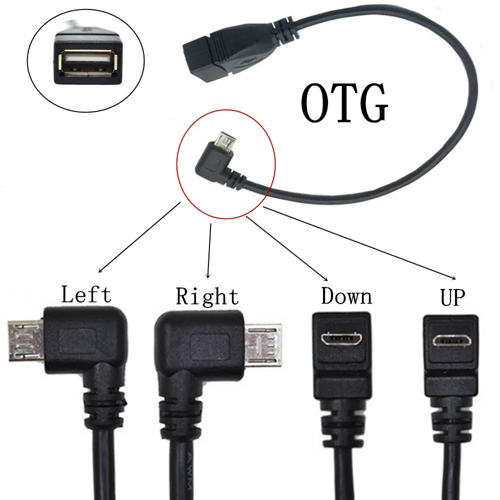 90 Degree Up & Down & Left & Right Angled Micro USB2.0 5Pin Male to USB 2.0 A Female Extension connector Adapter OTG Cable 0.25m