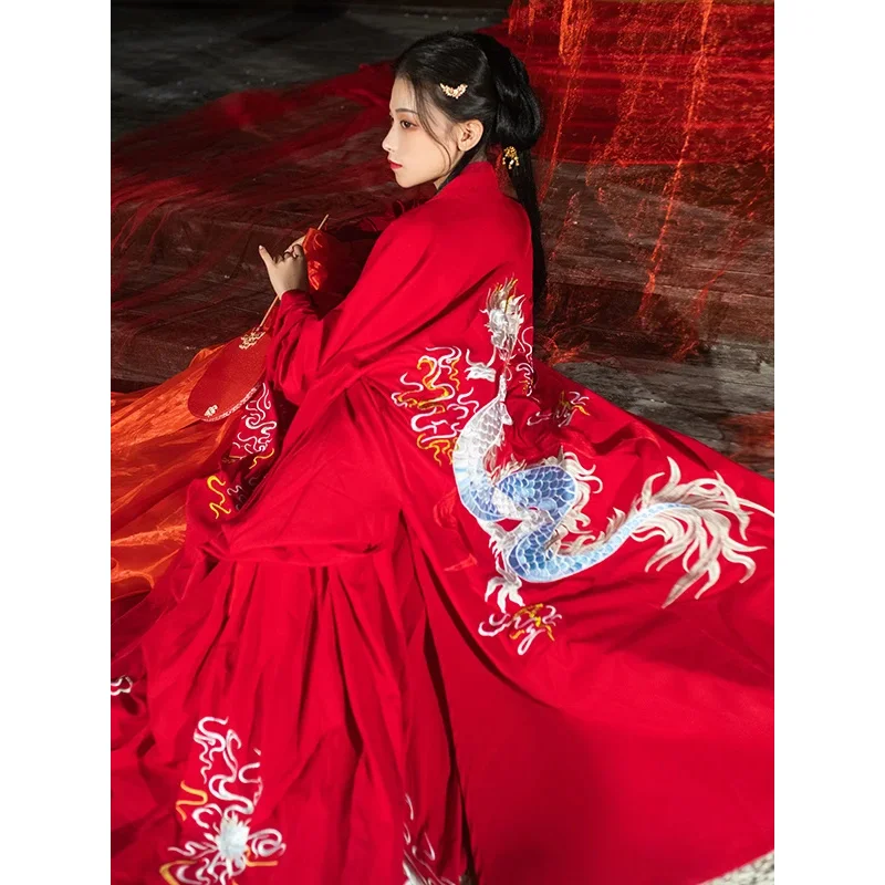 

CyModern Hanfu Woman Chinese Traditional Dress Kimonos Mujer Tang Dynasty Style Hanbok Cosplay Retro Fairy Princess Black Red Su