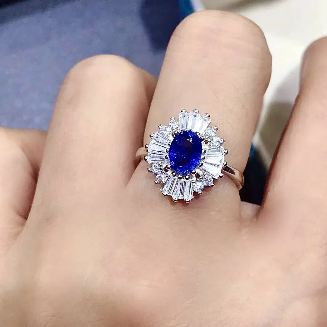 

Natural Sri Lankan Sapphire Ring for Daily Wear Gift for Woman925 Silver Ring with Blue Sapphire Wedding Ring 5mm*7mm Jewelry