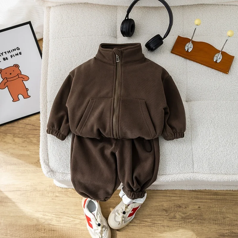 Set di abbigliamento per bambini per bambini in pile invernale casual 2 pezzi Set per bambini Tuta sportiva per ragazze Ragazzi Vestiti Cappotto + Pantaloni 1-5 anni