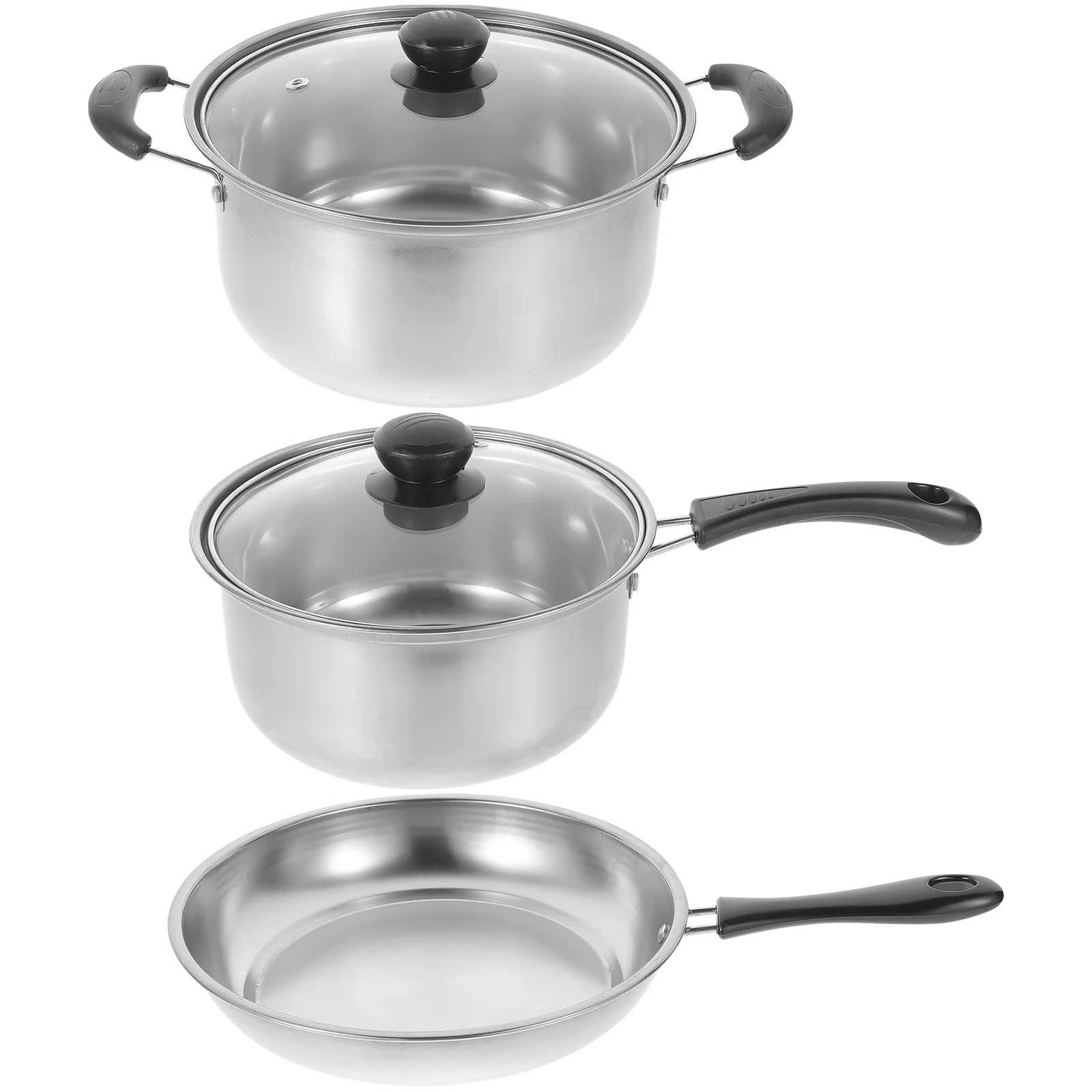 

Camping Cookware Stainless Steel Pot Set Daily Use Stockpot Cooking Pots with Lids Milk Pan Frying