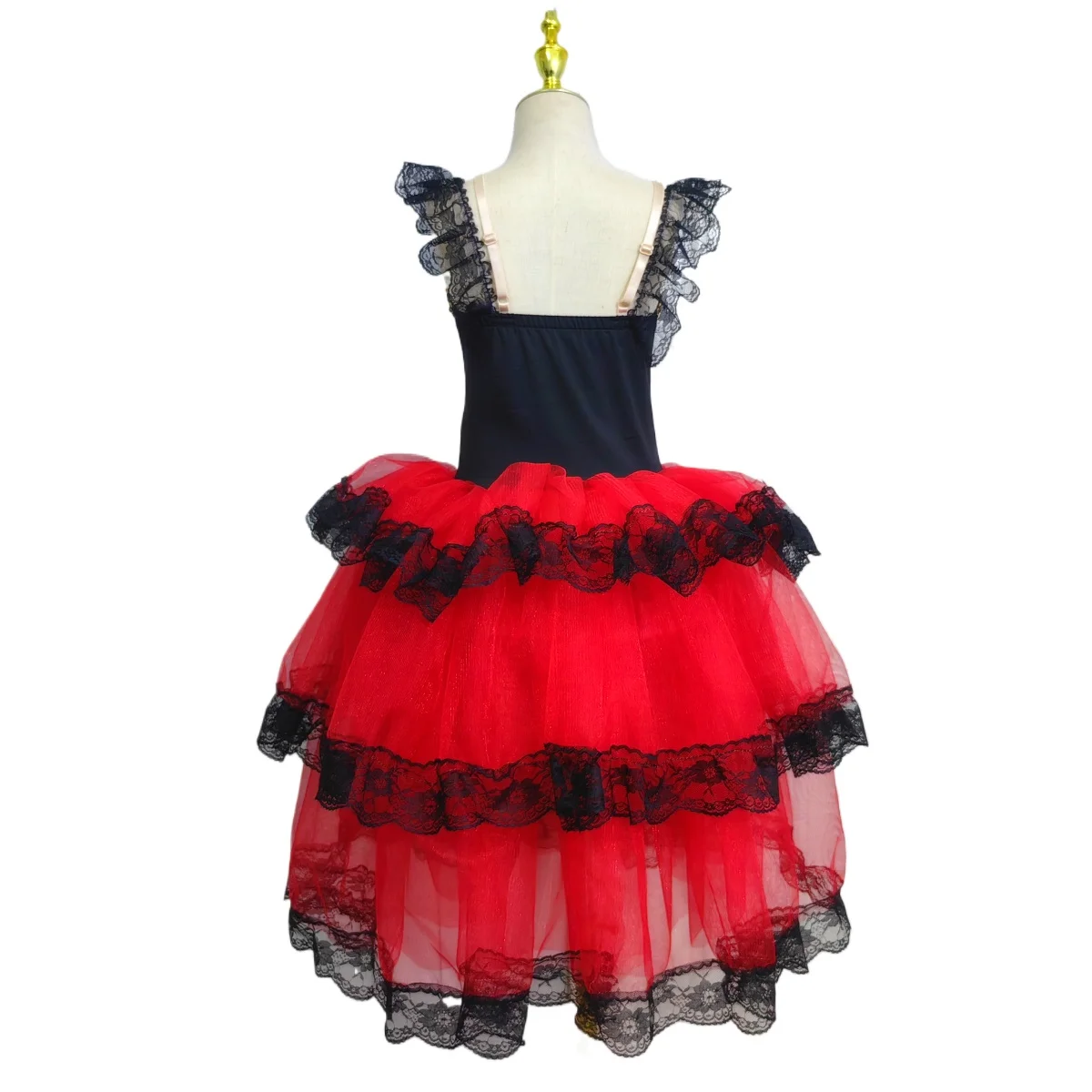 Falda de Ballet larga para mujer adulta, vestido español, trajes de actuación de baile de Ballet, tutú rojo profesional, tutú romántico largo