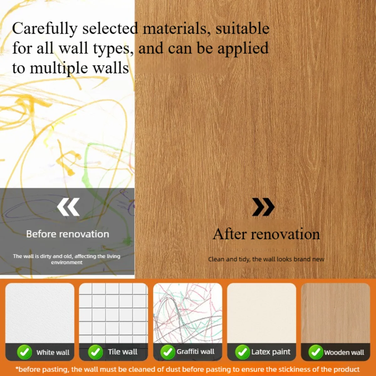 Thick Wood Grain Self Adhesive Wallpaper Waterproof Moisture Proof Decorative Wall Sticker Background Decor