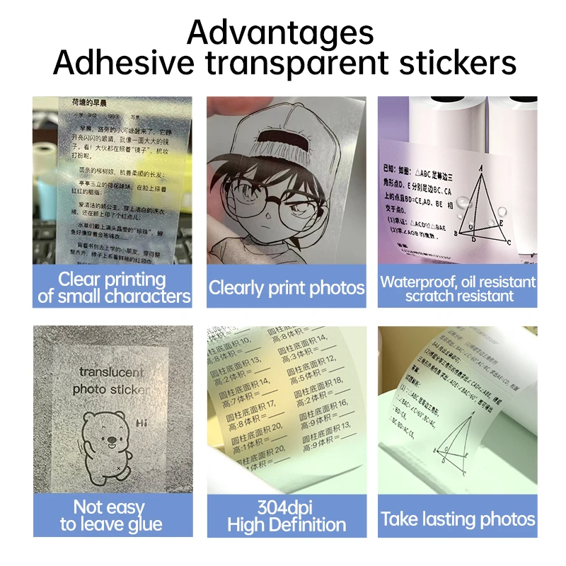 Transparent Photo Paper Thermal Printing for Instant HD Mini Portable Printer Self-Adhesive Colored Label Papers Stickers