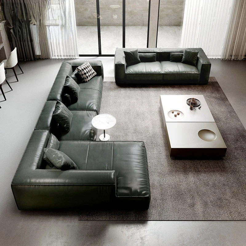 Full leather sofa, first floor cowhide, large-sized villa, living room, minimalist and high-grade sofa