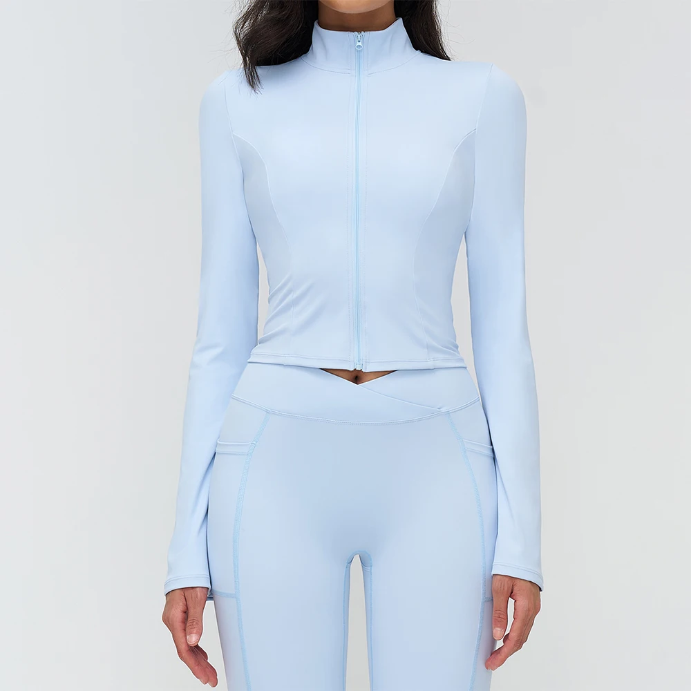 Sports Long Sleeved Women Slim Yoga Clothes Quick Dry Zipper Cardigan Stand Up Collar Jacket Outdoor Running Fitness Jacket Top