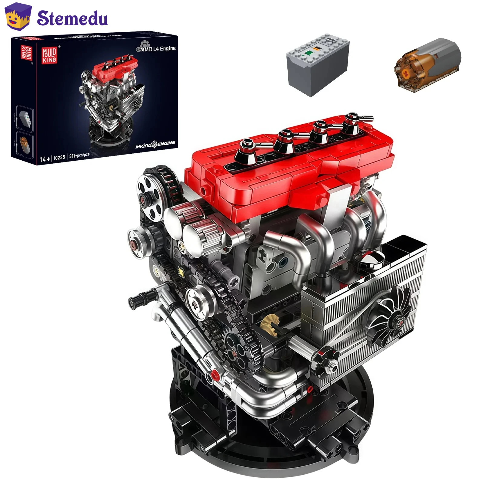 Mould King 10235 811pcs 4-Cylinder Engine Building Blocks Model with Motor for Kids & Adults with AAA Battery Box M Motor