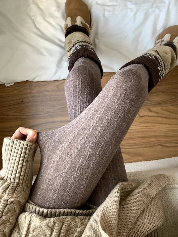 Korean Harajuku Striped Tights Women Vertical Thermal Light Slimming Simple Versatile Pantyhose Underwear Leggings