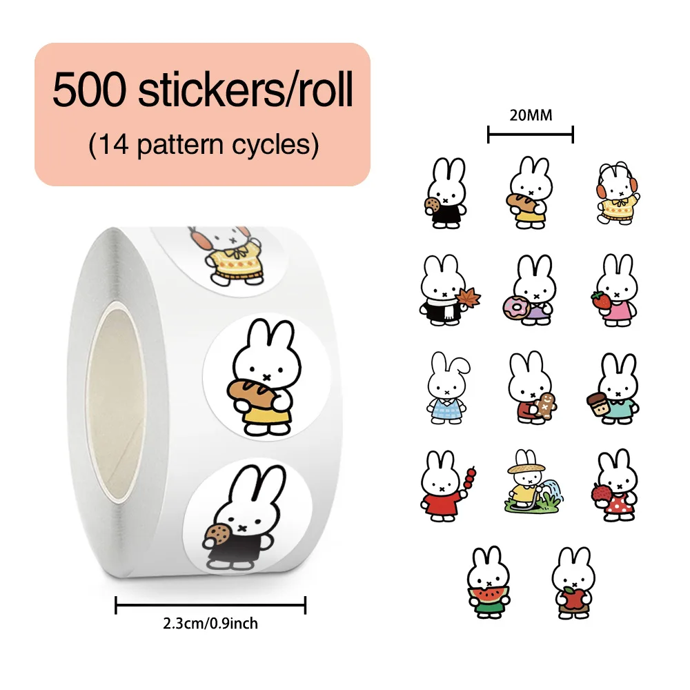 

500 шт. милых наклеек Miffy: новые детские стикеры с кроликами Kawaii для вечеринок, запечатывания конвертов, украшения блокнотов, классические игрушки и подарки для детей